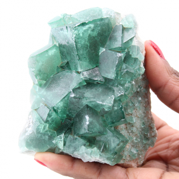 Kubische Kristalle aus grünem Fluorit auf massivem Fluorit