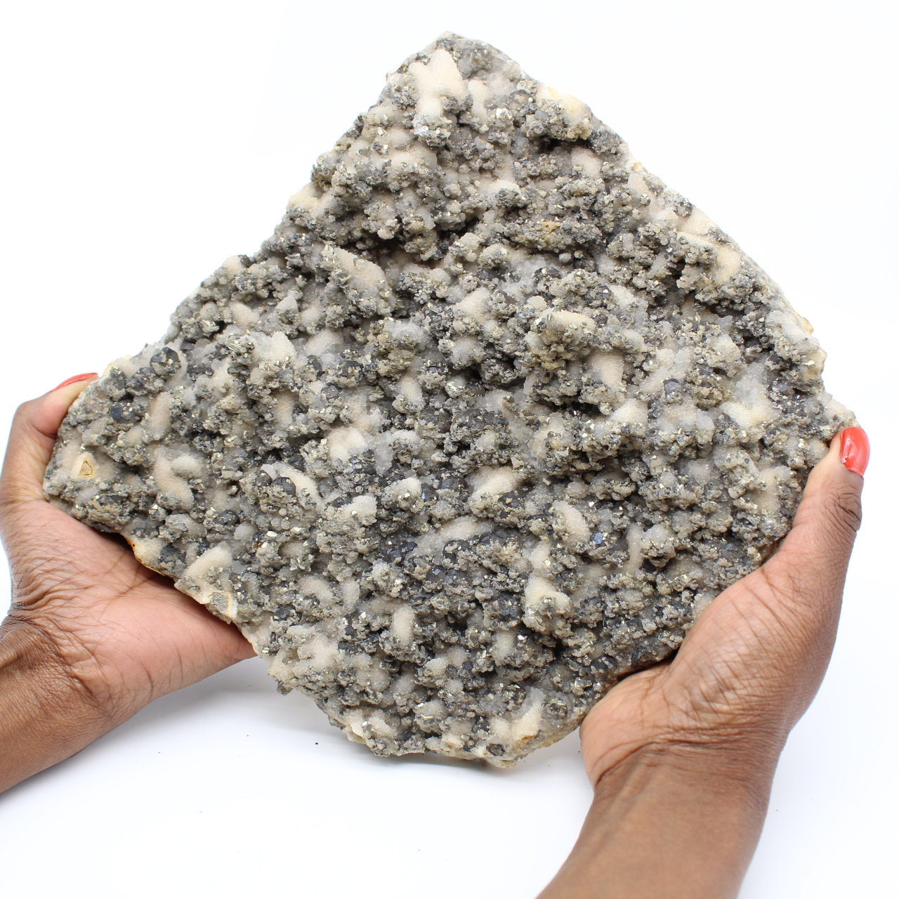 Große Quarzplatte mit Pyrit- und Sphaleritkristallen (Blende)