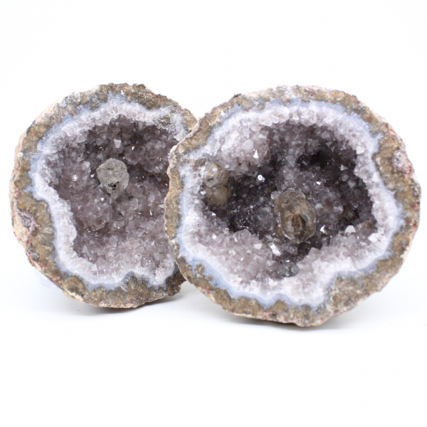 Ganze Rauchquarz-Geode mit Calcitkristall