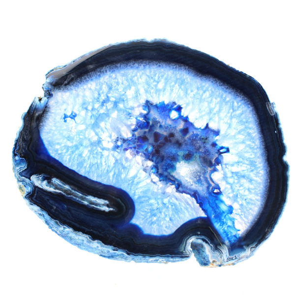 Polierte Scheibe blauer Achat für eine mineralogische Vitrine