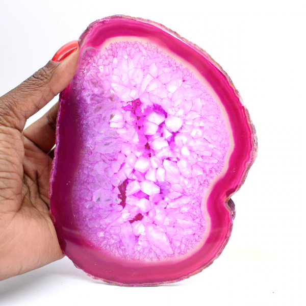 polierte Achatscheibe, rosa getönt