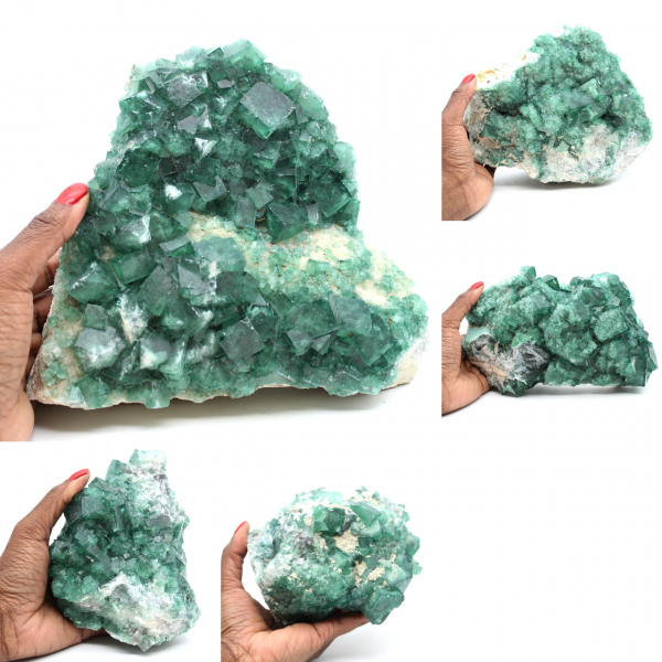 Roher grüner Fluorit in Kristallen auf Matrix