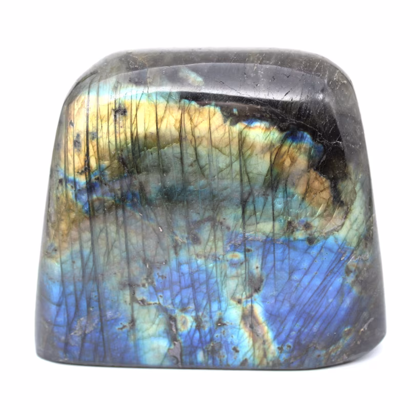 Labradorit: Entdecken Sie die Geheimnisse dieses Steins mit mysteriösen Reflexionen labradorite bloc 019