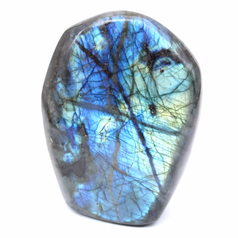 Labradorit: Entdecken Sie die Geheimnisse dieses Steins mit mysteriösen Reflexionen labradorite bloc 025