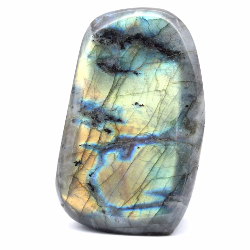 Labradorit: Entdecken Sie die Geheimnisse dieses Steins mit mysteriösen Reflexionen labradorite bloc 091