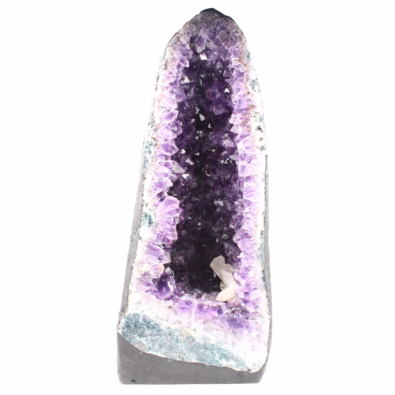 Amethystdruse mit Calcitkristall