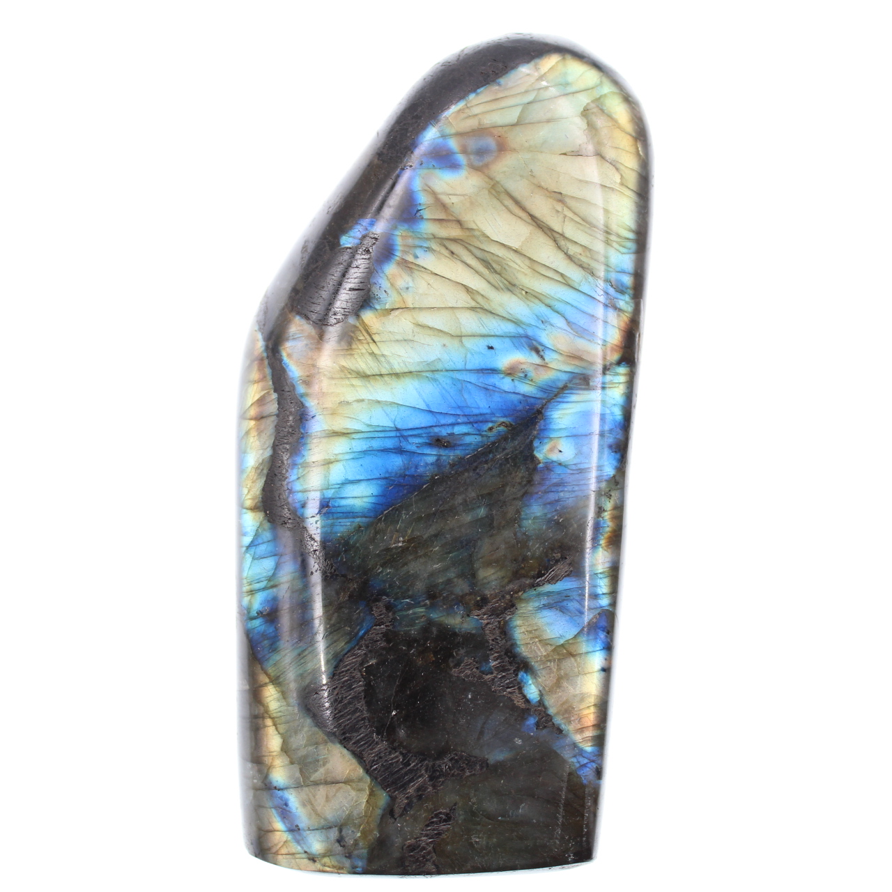 Blauer und gelber Labradorit, polierter Block