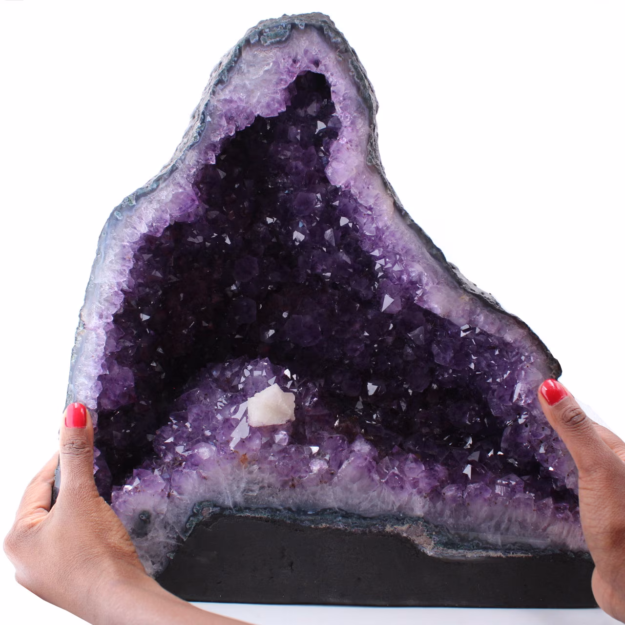 Amethyst-Geode mit Calcitkristall
