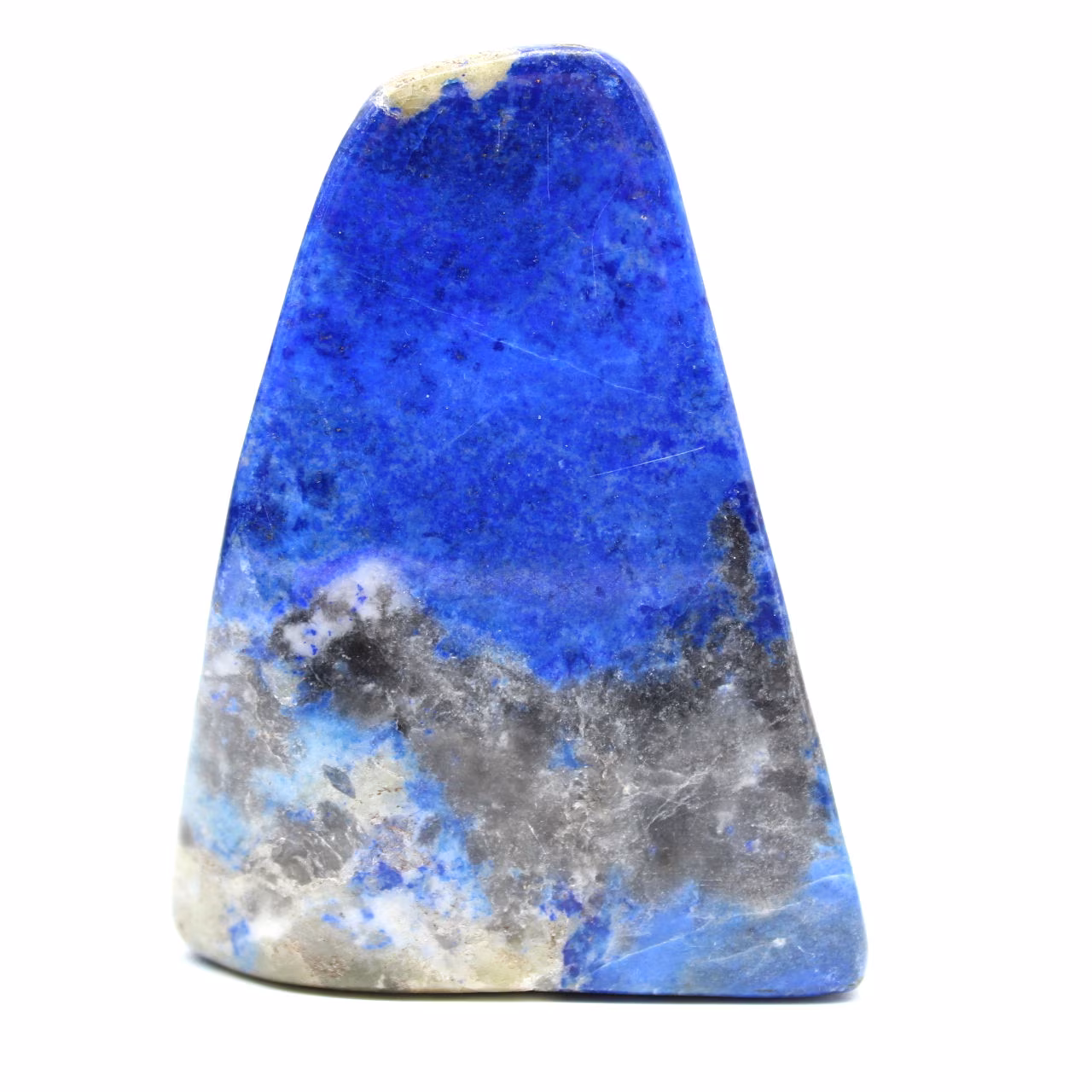 Lapislazuli, poliertes Ornament mit Pyriteinschlüssen