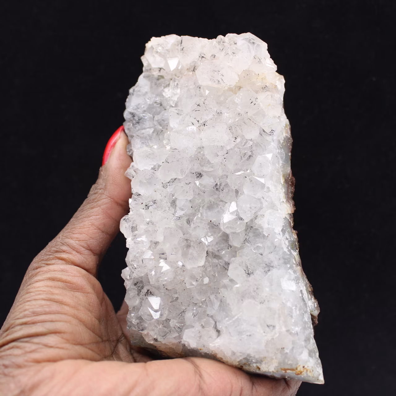 Rohquarz aus Marokko mit Goethitfäden, Drusen und Kristallen