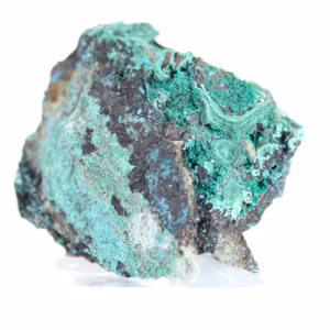 Rohe Brochantitkristalle auf Ganggestein aus Chile auf Grund