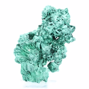 Großes Aggregat aus nadeliger Malachit aus der DR Kongo auf Acrylsockel