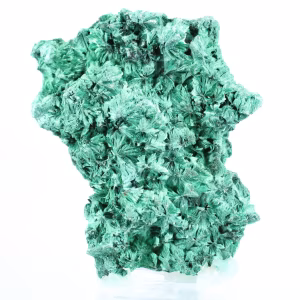 Faserige Malachit mit flachem Profil aus der DR Kongo, dekoratives Mineral auf Sockel