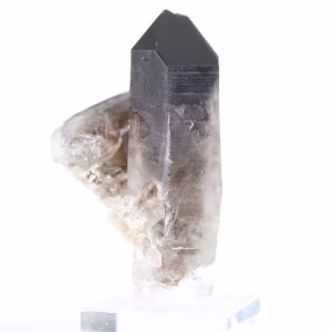 Mini-Morion-Quarzkristall aus Brasilien, schwarzer Stein auf Sockel